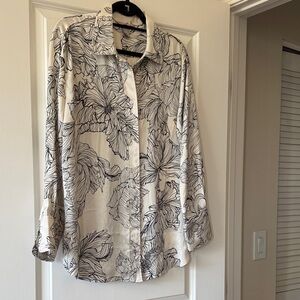 H&M Black and White Floral Button Down Shirt